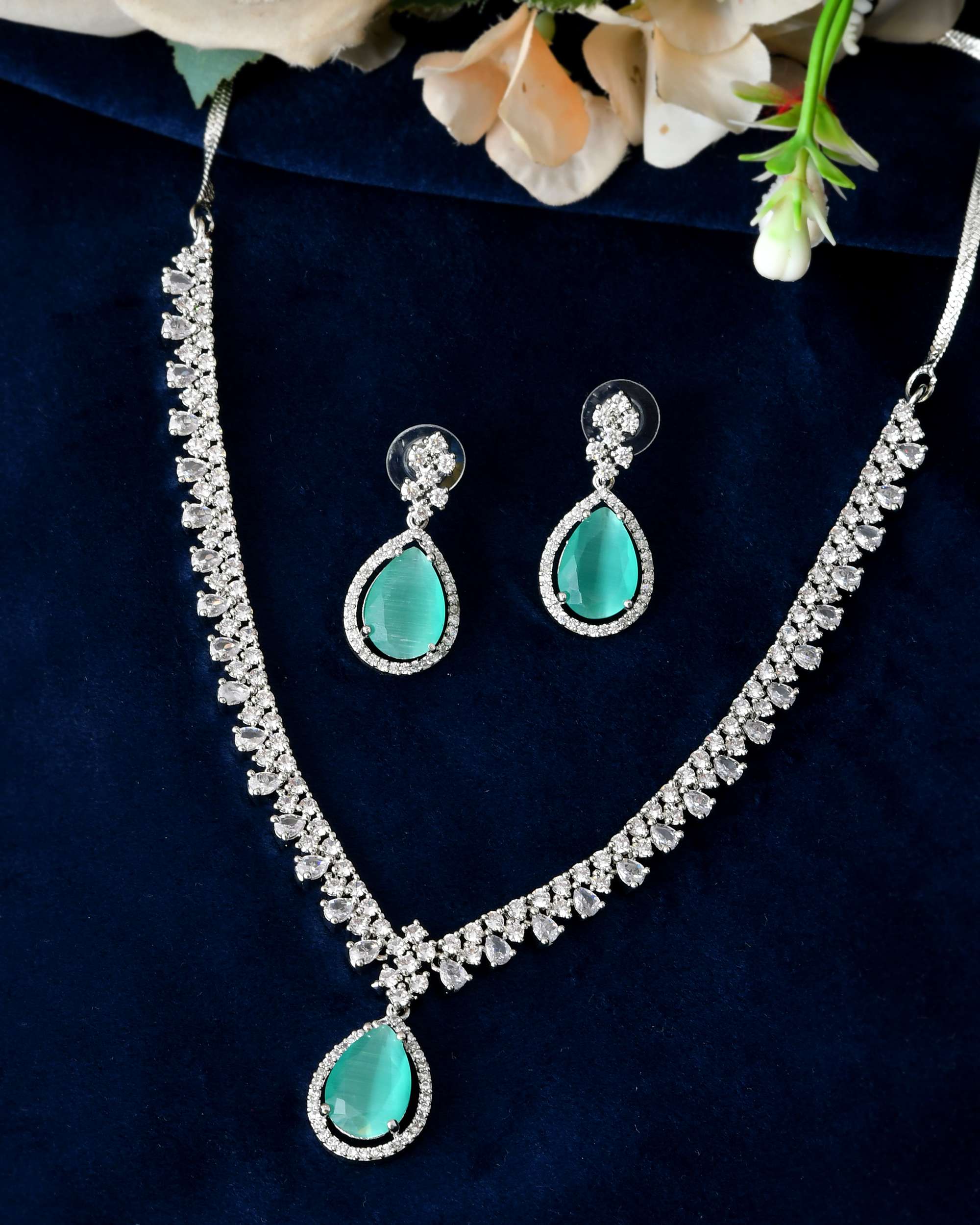 Jewels Nest Silver-Plated American Diamond & Cubic Zirconia Studded Jewellery Set