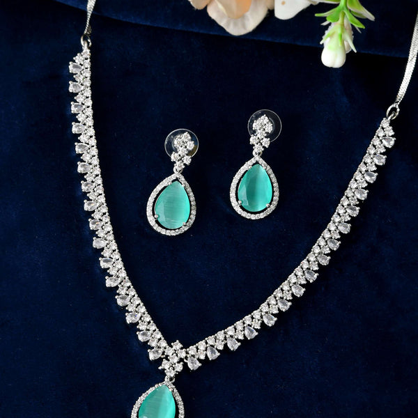 Jewels Nest Silver-Plated American Diamond & Cubic Zirconia Studded Jewellery Set - Distacart