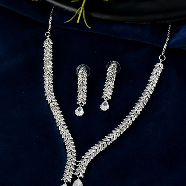 Jewels Nest Silver-Plated American Diamond Necklace Set with Teardrop CZ Stones - Distacart