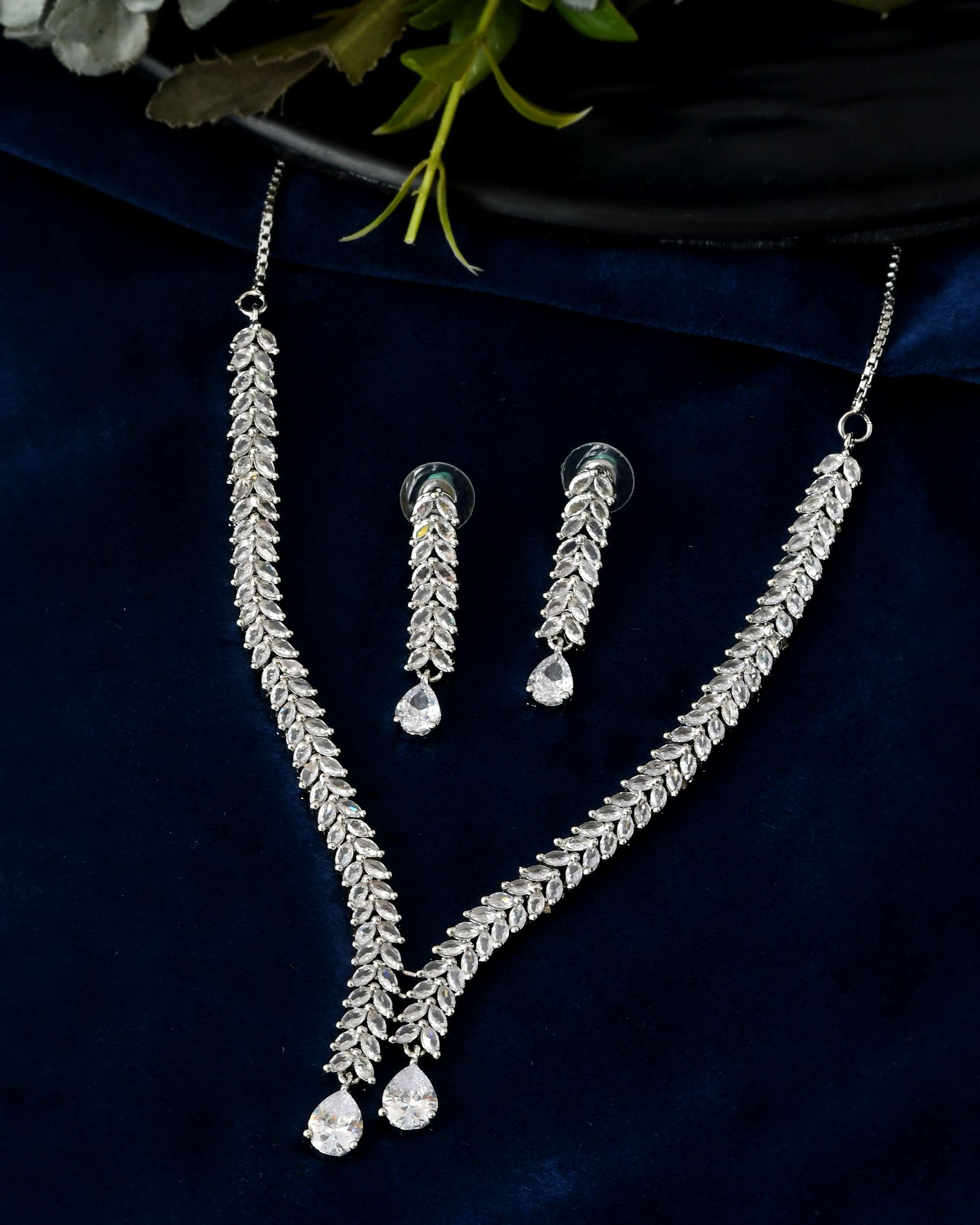 Jewels Nest Silver-Plated American Diamond Necklace Set with Teardrop CZ Stones - Distacart