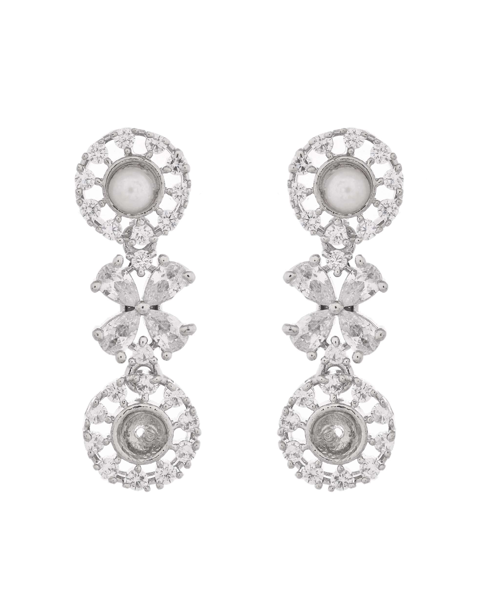 Jewels Nest Silver-Plated Pearl & American Diamond Floral Necklace Set