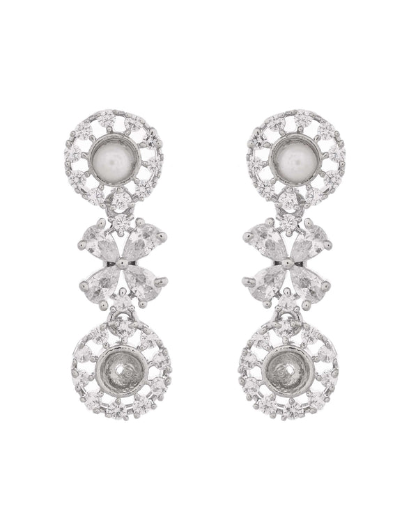Jewels Nest Silver-Plated Pearl & American Diamond Floral Necklace Set