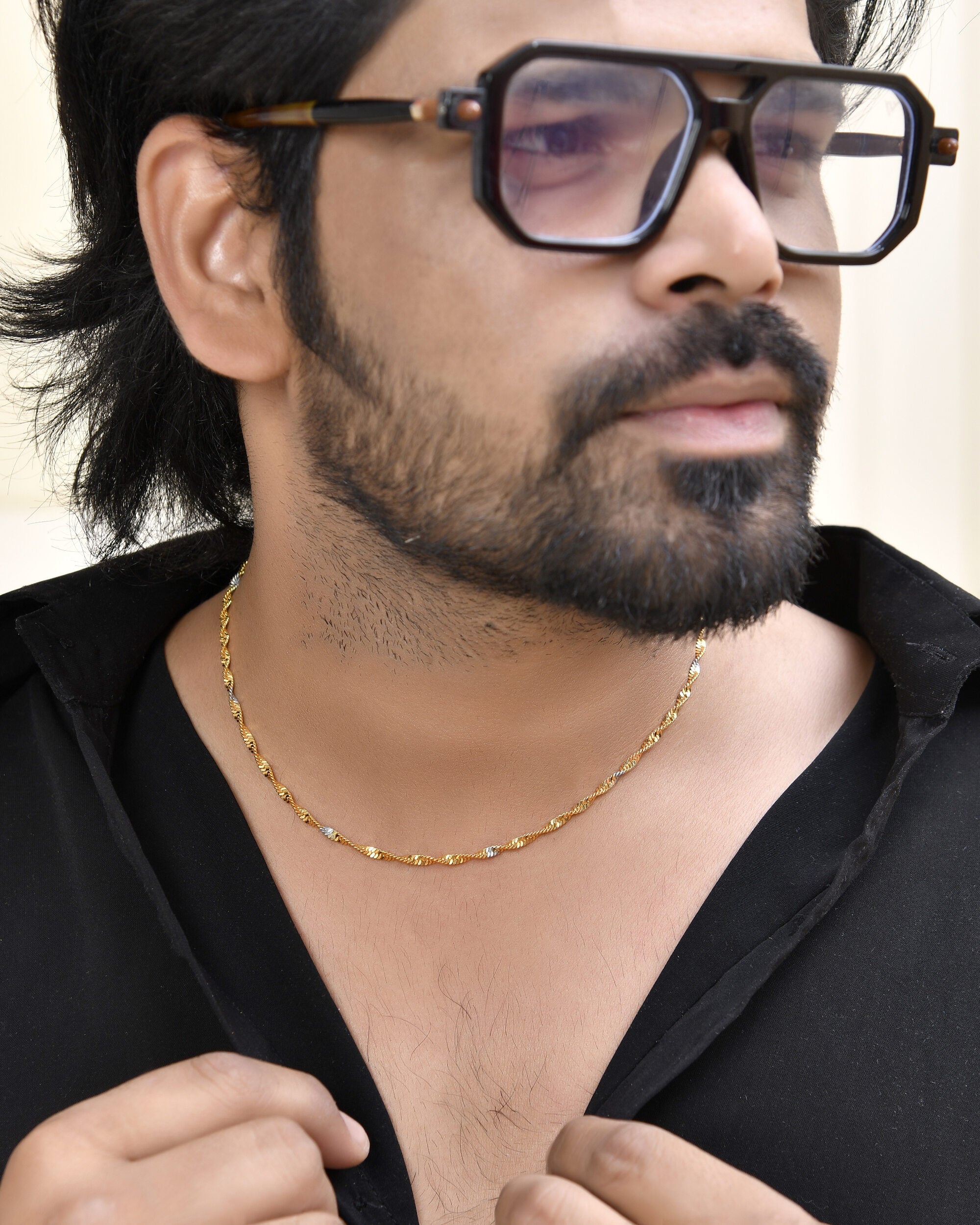 Jewels Nest Elegant Gold-Polished Twisted Brass Chains with Sparkling Silver Accents - Distacart