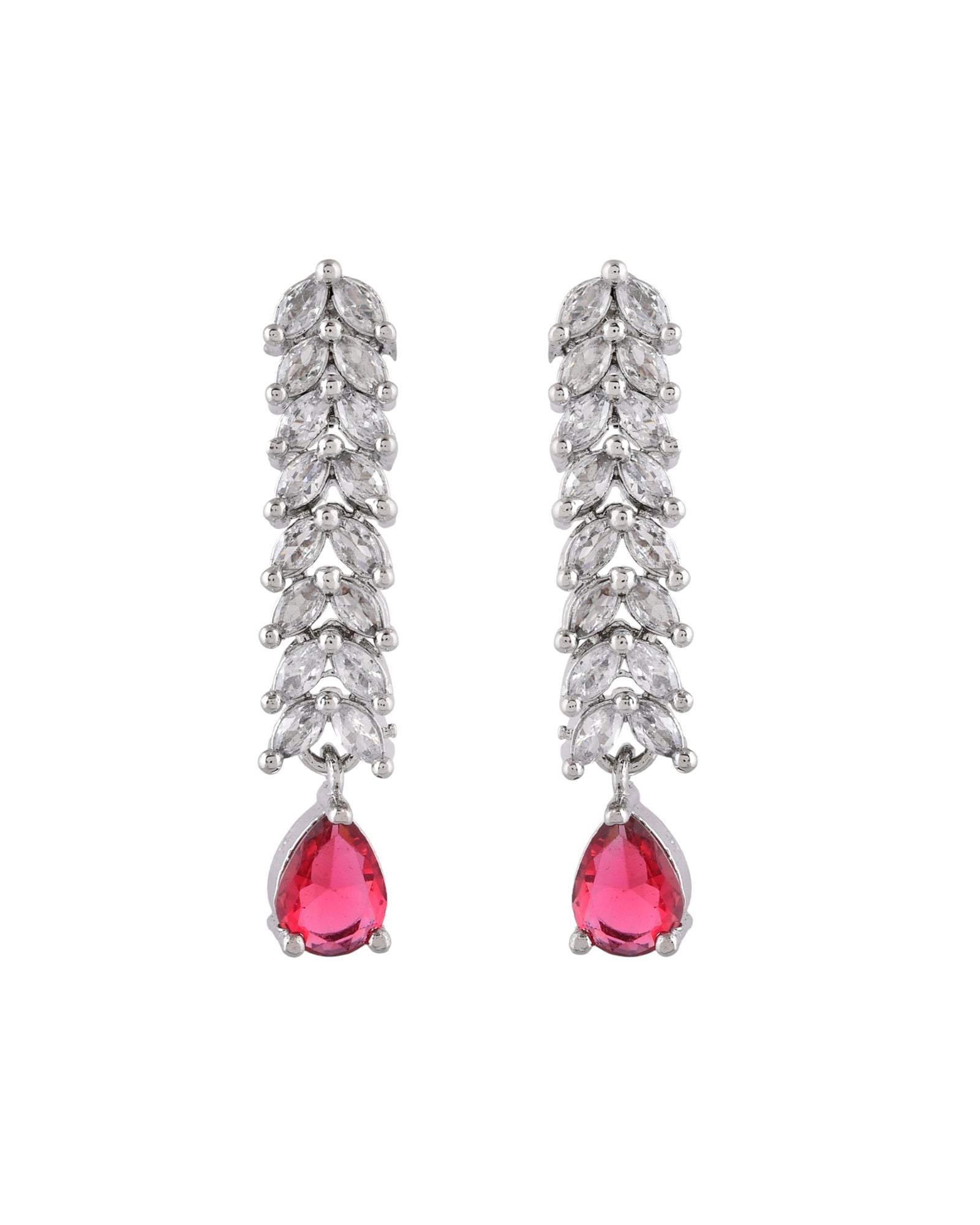 Jewels Nest Ruby Pink Diamond-Style Necklace Set With Matching Drop Earrings - Distacart