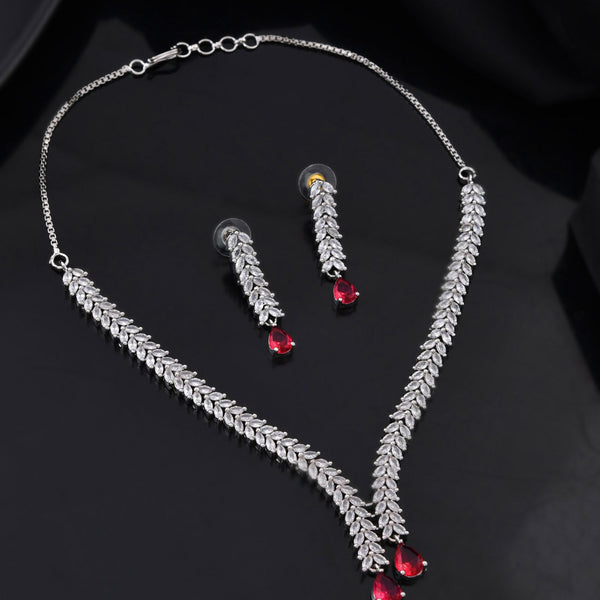 Jewels Nest Ruby Pink Diamond-Style Necklace Set With Matching Drop Earrings - Distacart