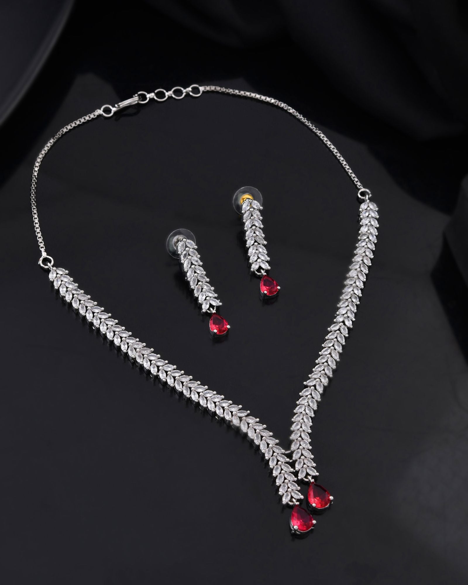 Jewels Nest Ruby Pink Diamond-Style Necklace Set With Matching Drop Earrings - Distacart