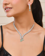 Thumbnail for Jewels Nest Mint Green Diamond-Style Necklace Set With Drop Earrings - Distacart