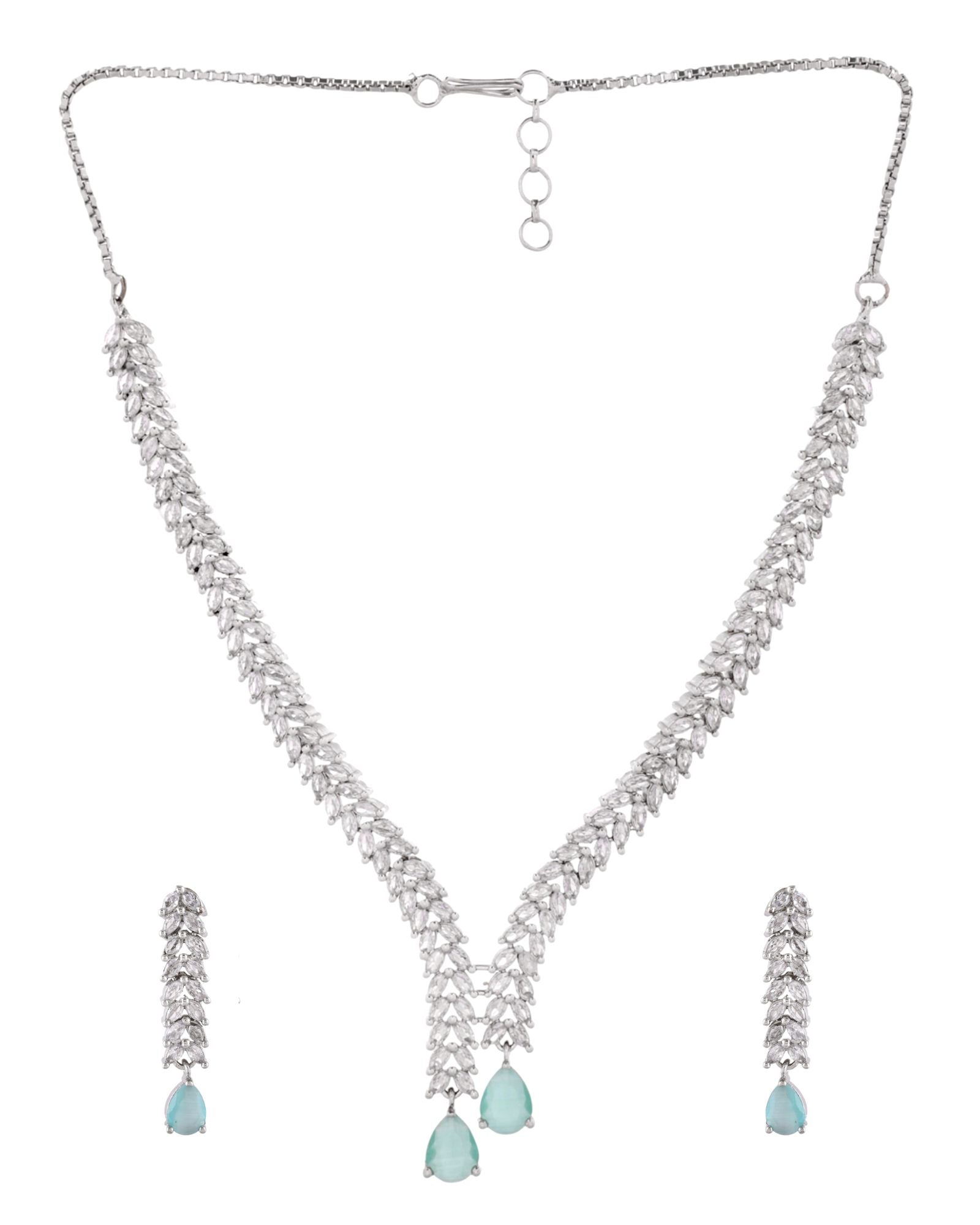 Jewels Nest Mint Green Diamond-Style Necklace Set With Drop Earrings - Distacart