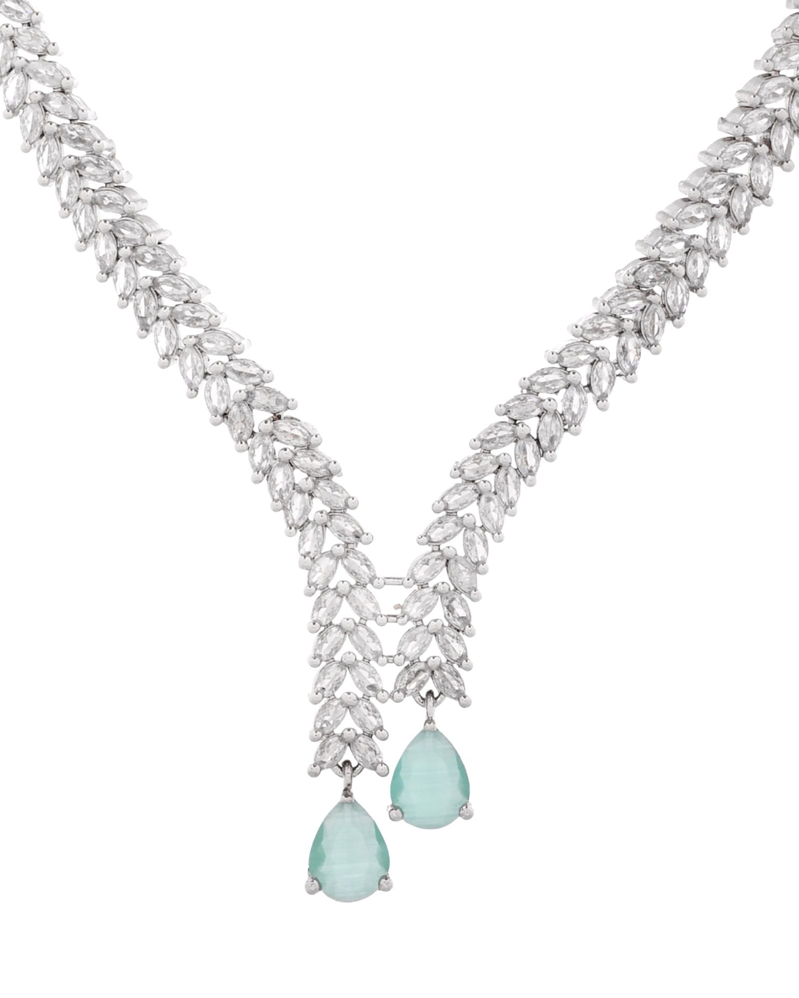 Jewels Nest Mint Green Diamond-Style Necklace Set With Drop Earrings - Distacart
