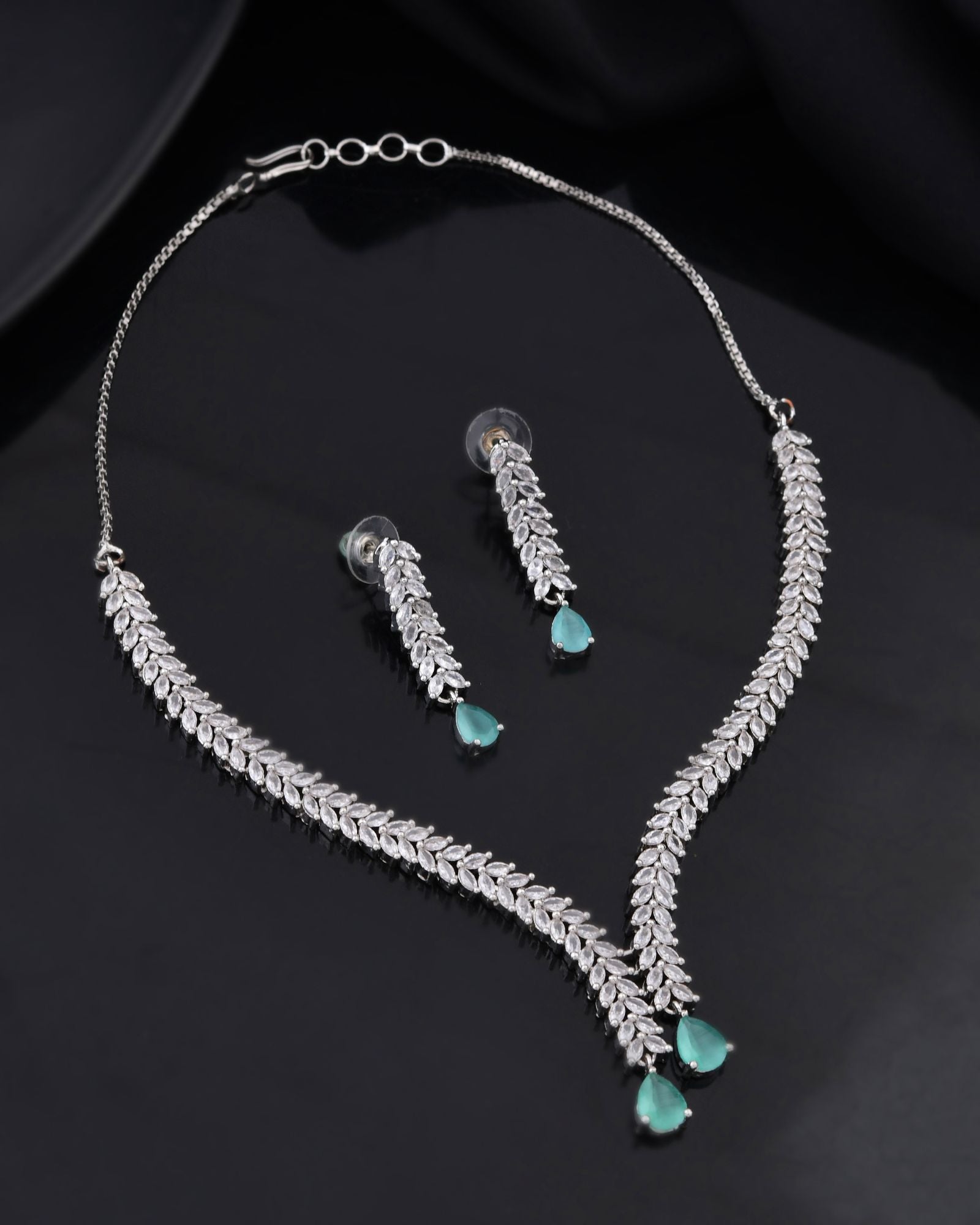 Jewels Nest Mint Green Diamond-Style Necklace Set With Drop Earrings - Distacart