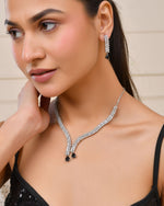 Thumbnail for Jewels Nest Black Stone Diamond-Style Necklace Set With Drop Earrings - Distacart