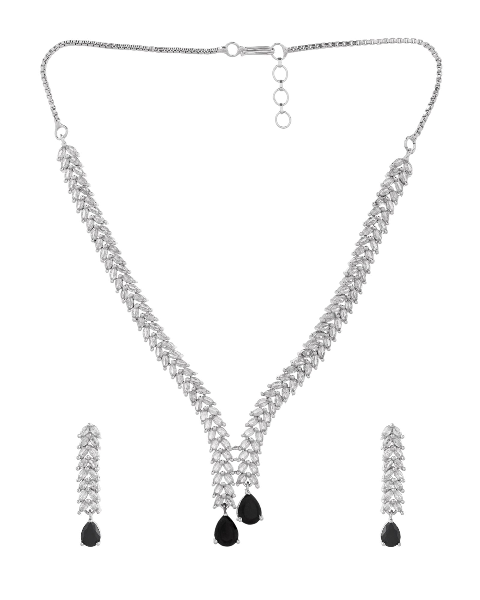 Jewels Nest Black Stone Diamond-Style Necklace Set With Drop Earrings - Distacart