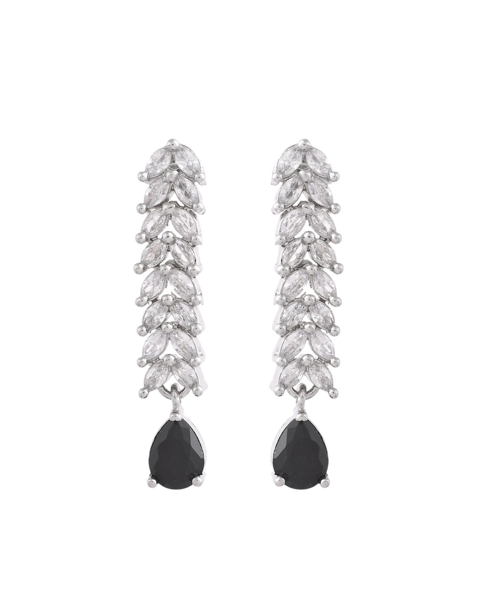 Jewels Nest Black Stone Diamond-Style Necklace Set With Drop Earrings - Distacart