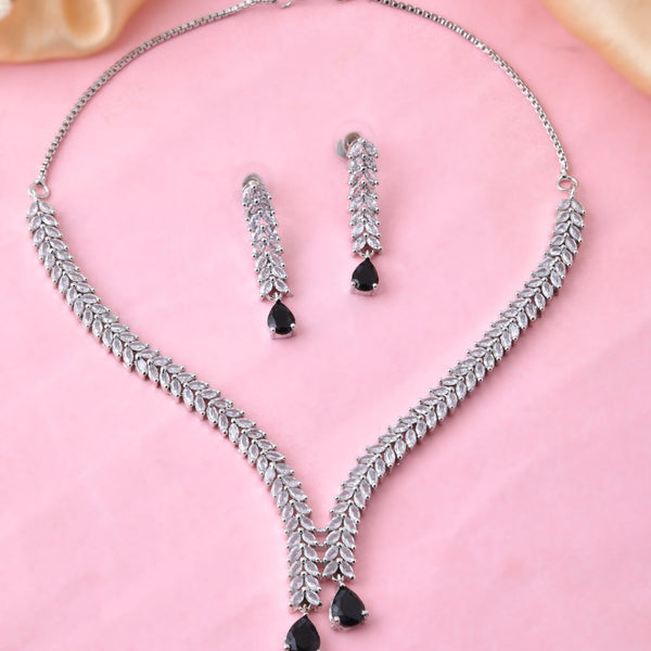 Jewels Nest Black Stone Diamond-Style Necklace Set With Drop Earrings - Distacart