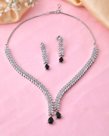 Jewels Nest Black Stone Diamond-Style Necklace Set With Drop Earrings - Distacart