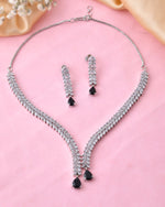 Thumbnail for Jewels Nest Black Stone Diamond-Style Necklace Set With Drop Earrings - Distacart