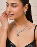 Thumbnail for Jewels Nest Emerald Green Diamond-Style Necklace Set With Drop Earrings - Distacart