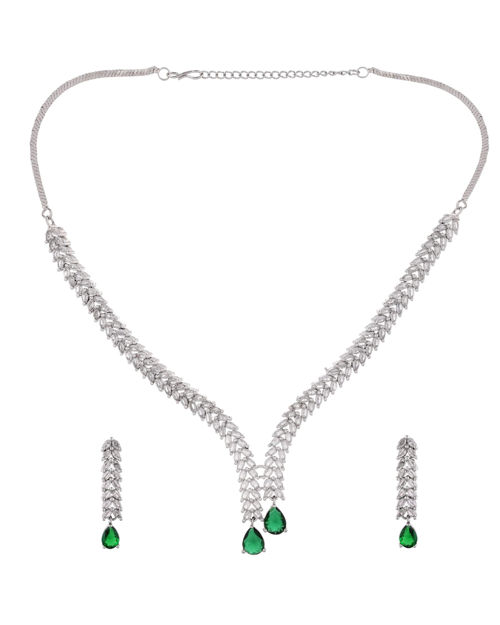 Jewels Nest Emerald Green Diamond-Style Necklace Set With Drop Earrings - Distacart