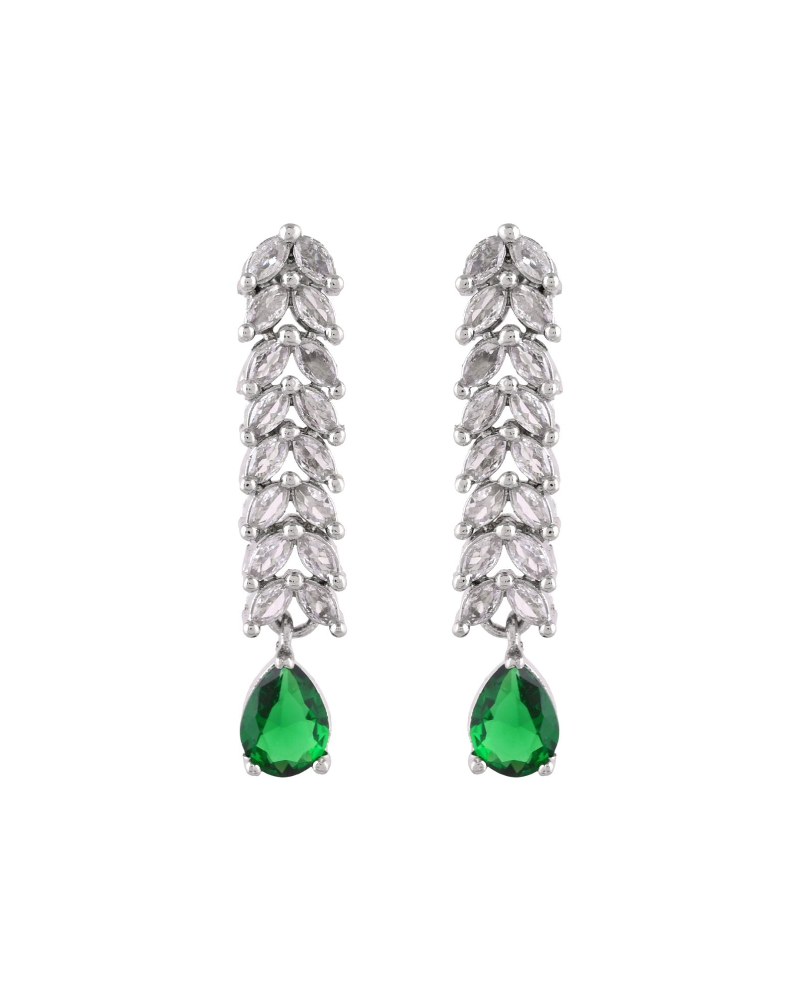 Jewels Nest Emerald Green Diamond-Style Necklace Set With Drop Earrings - Distacart