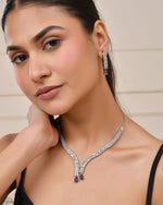 Thumbnail for Jewels Nest Purple Stone Diamond-Style Necklace Set With Drop Earrings - Distacart
