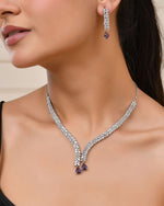 Thumbnail for Jewels Nest Purple Stone Diamond-Style Necklace Set With Drop Earrings - Distacart