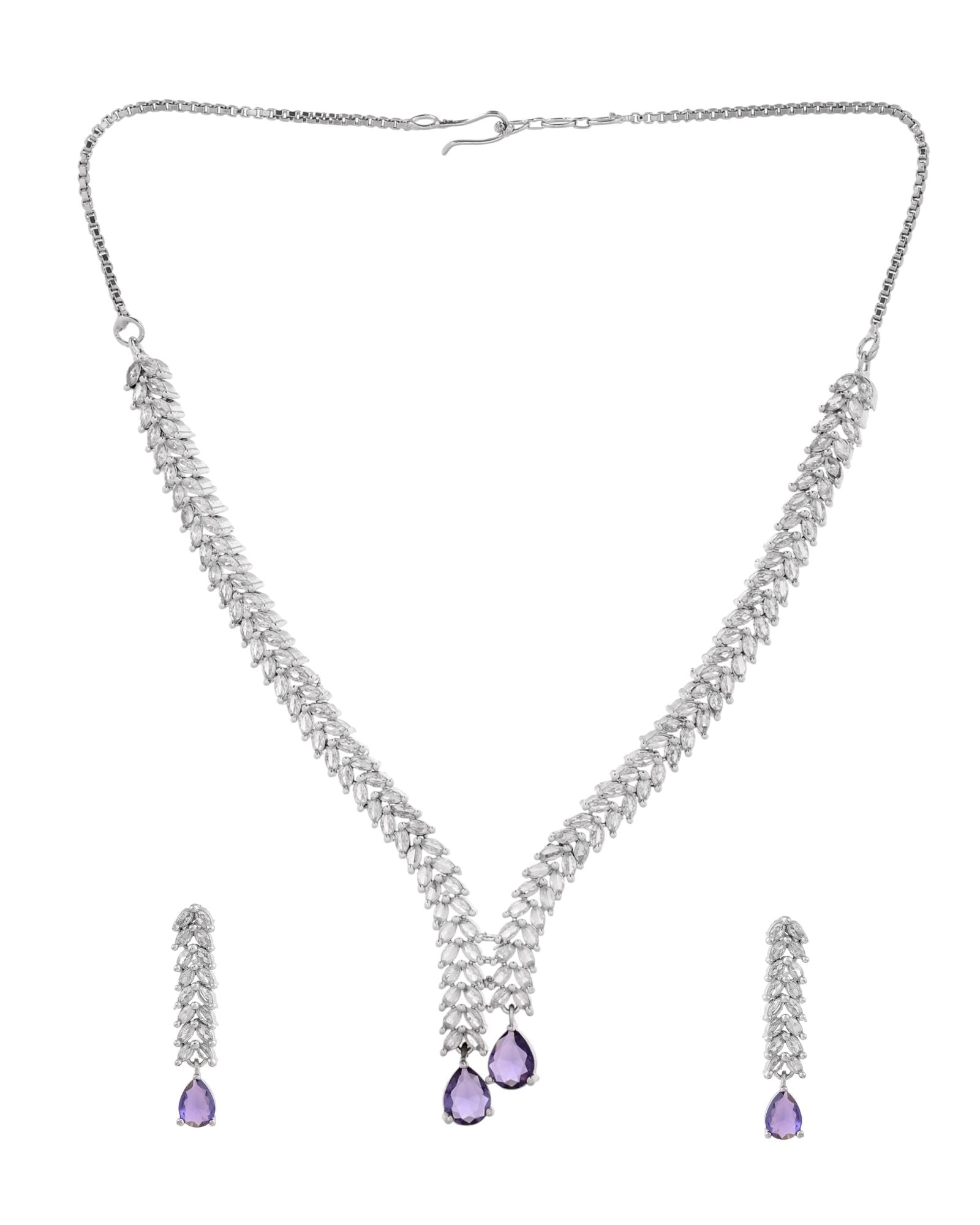 Jewels Nest Purple Stone Diamond-Style Necklace Set With Drop Earrings - Distacart