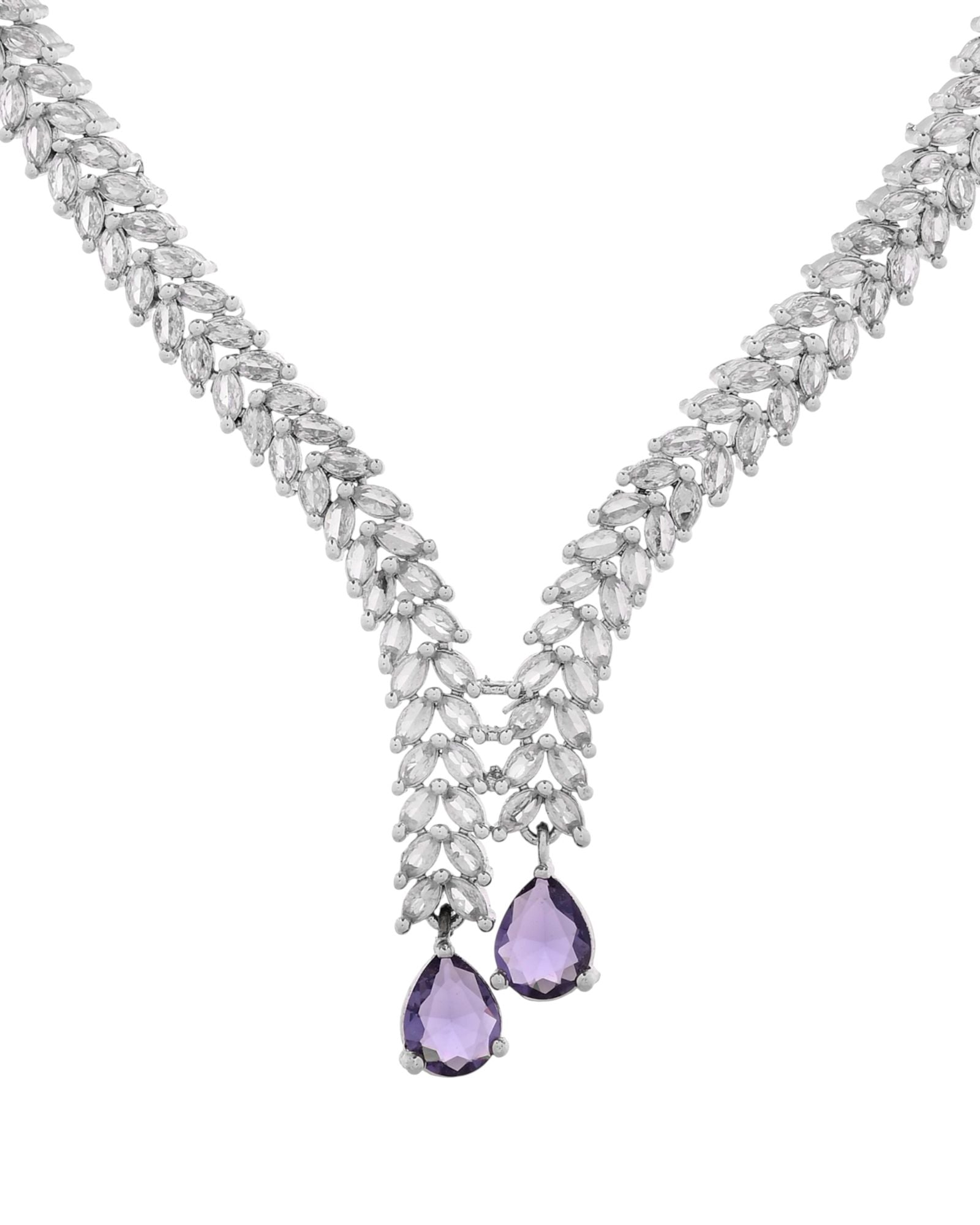 Jewels Nest Purple Stone Diamond-Style Necklace Set With Drop Earrings - Distacart
