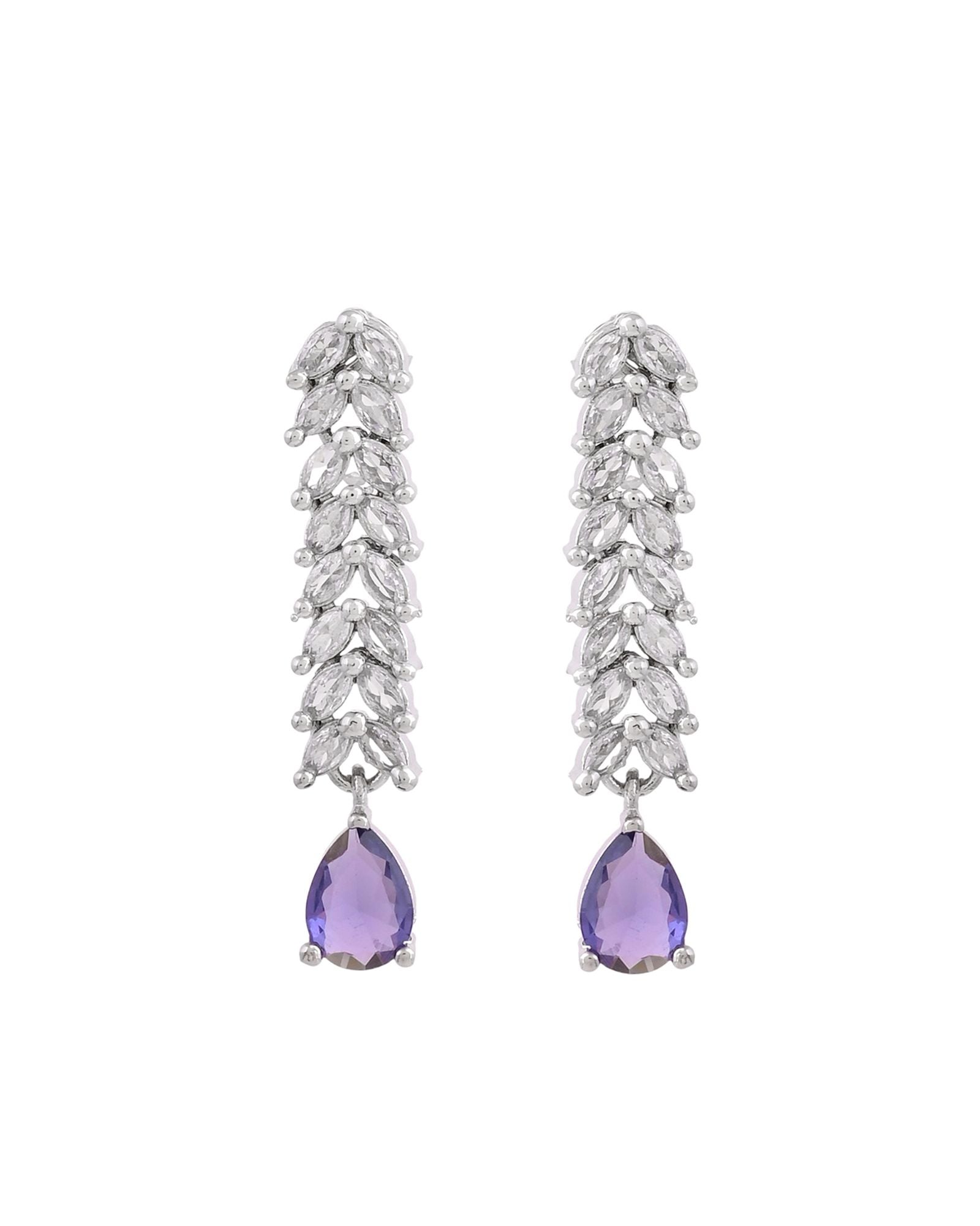 Jewels Nest Purple Stone Diamond-Style Necklace Set With Drop Earrings - Distacart