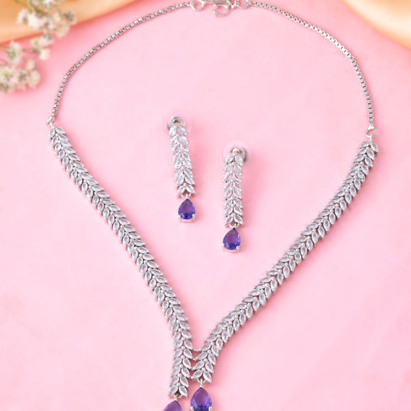 Jewels Nest Purple Stone Diamond-Style Necklace Set With Drop Earrings - Distacart