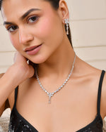 Thumbnail for Jewels Nest Classic Diamond-Style Floral Necklace Set With Drop Earrings - Distacart
