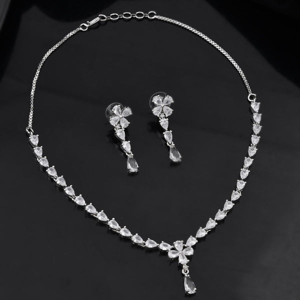 Jewels Nest Classic Diamond-Style Floral Necklace Set With Drop Earrings - Distacart
