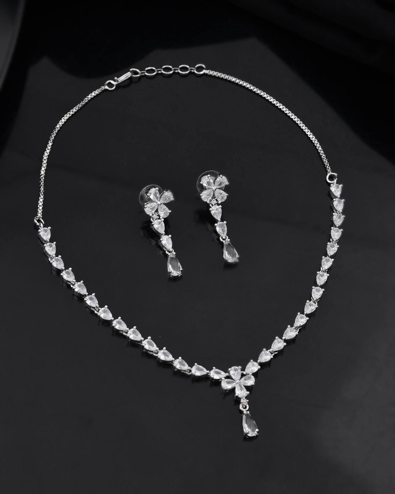 Jewels Nest Classic Diamond-Style Floral Necklace Set With Drop Earrings - Distacart