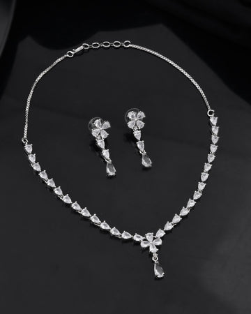 Jewels Nest Classic Diamond-Style Floral Necklace Set With Drop Earrings - Distacart