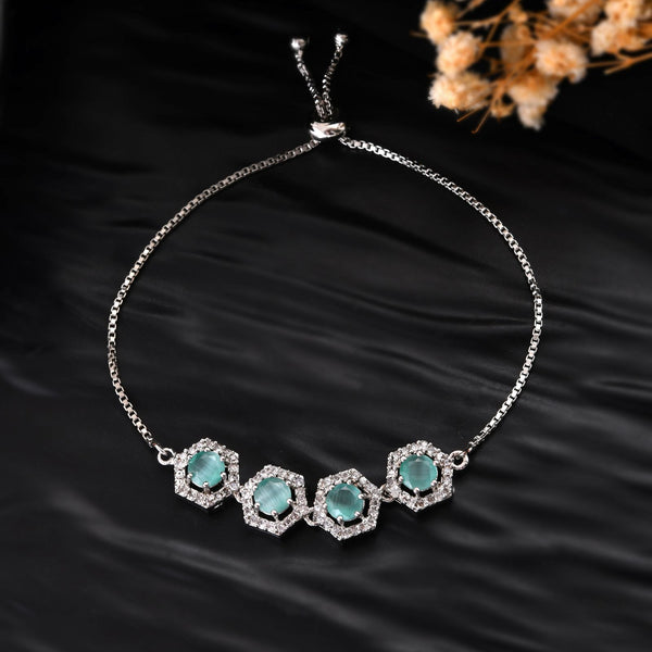 Jewels Nest Mint Green Stone Diamond-Style Adjustable Bracelet For Women - Distacart