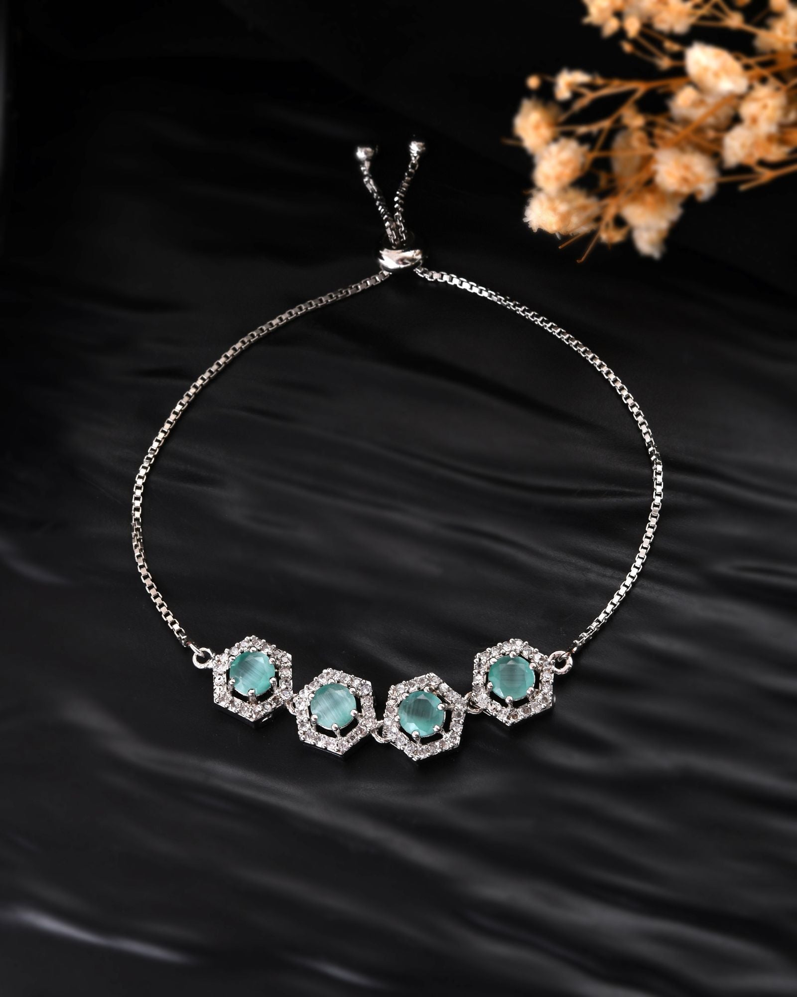 Jewels Nest Mint Green Stone Diamond-Style Adjustable Bracelet For Women - Distacart