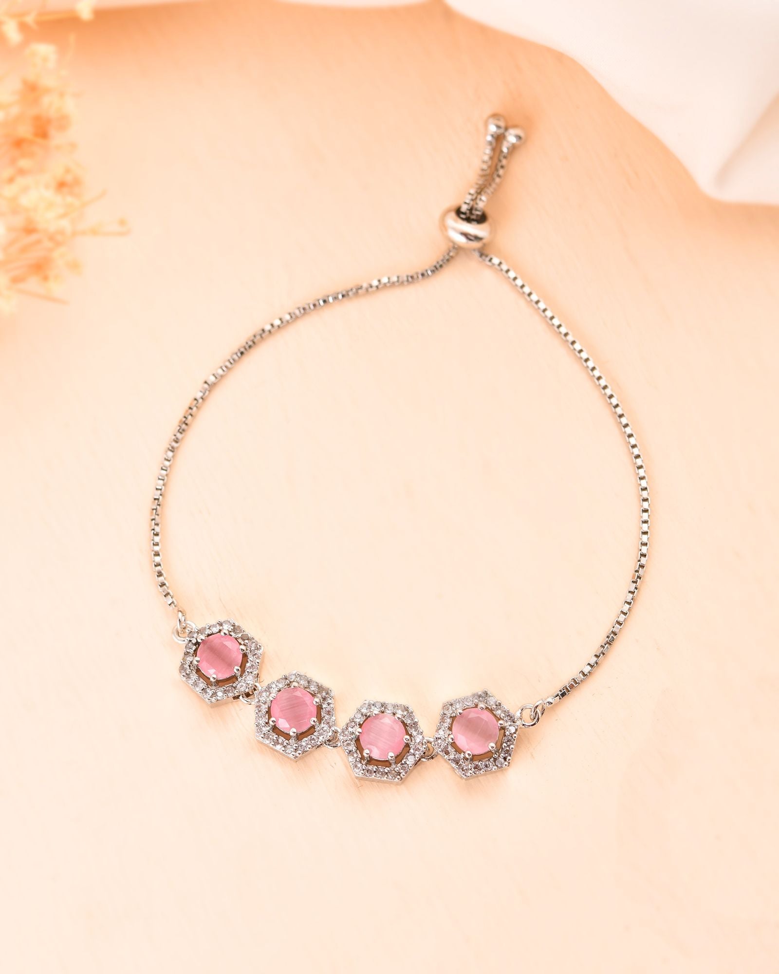 Jewels Nest Pink Stone Diamond-Style Adjustable Bracelet For Women - Distacart