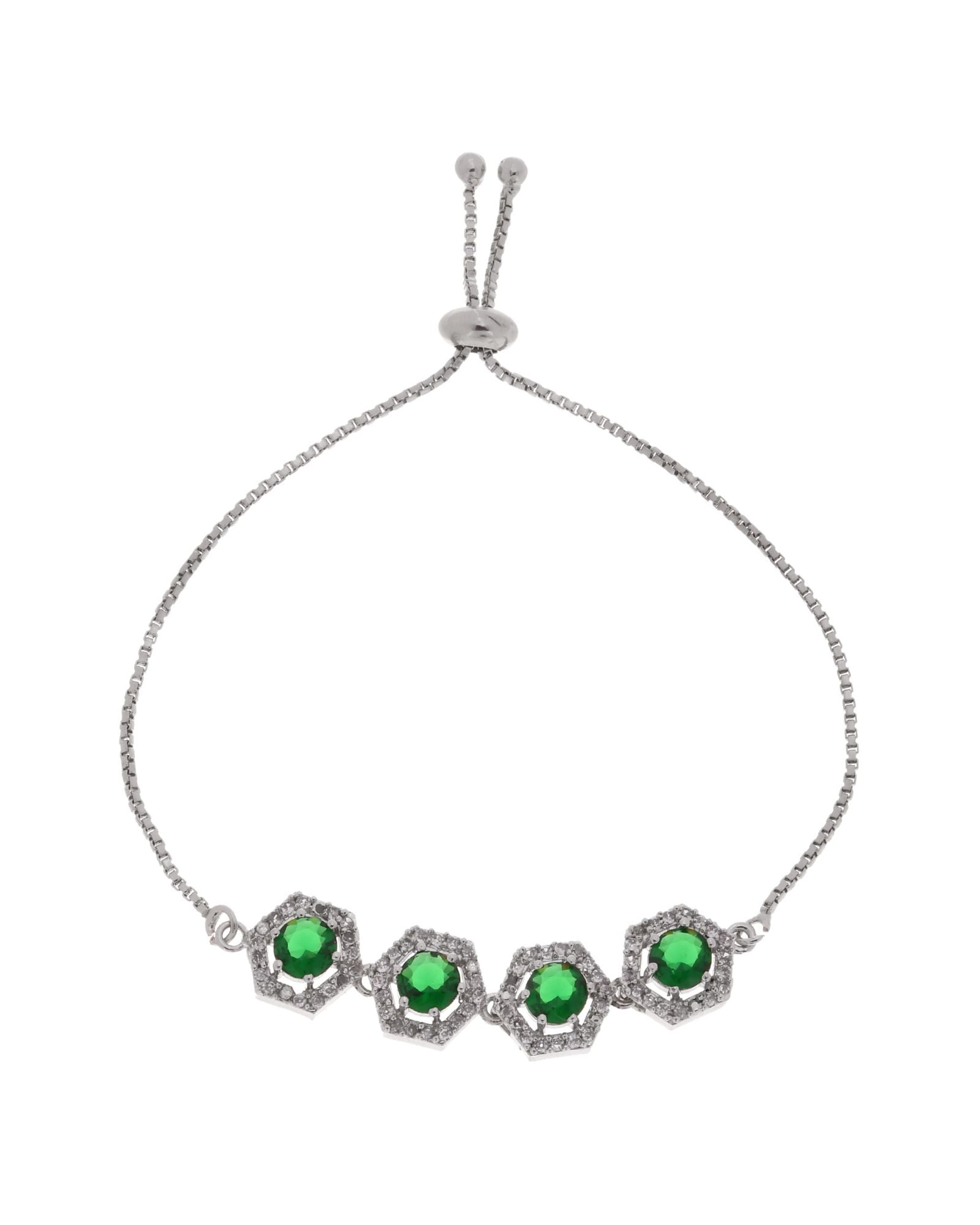 Jewels Nest Emerald Green Stone Diamond-Style Adjustable Bracelet - Distacart