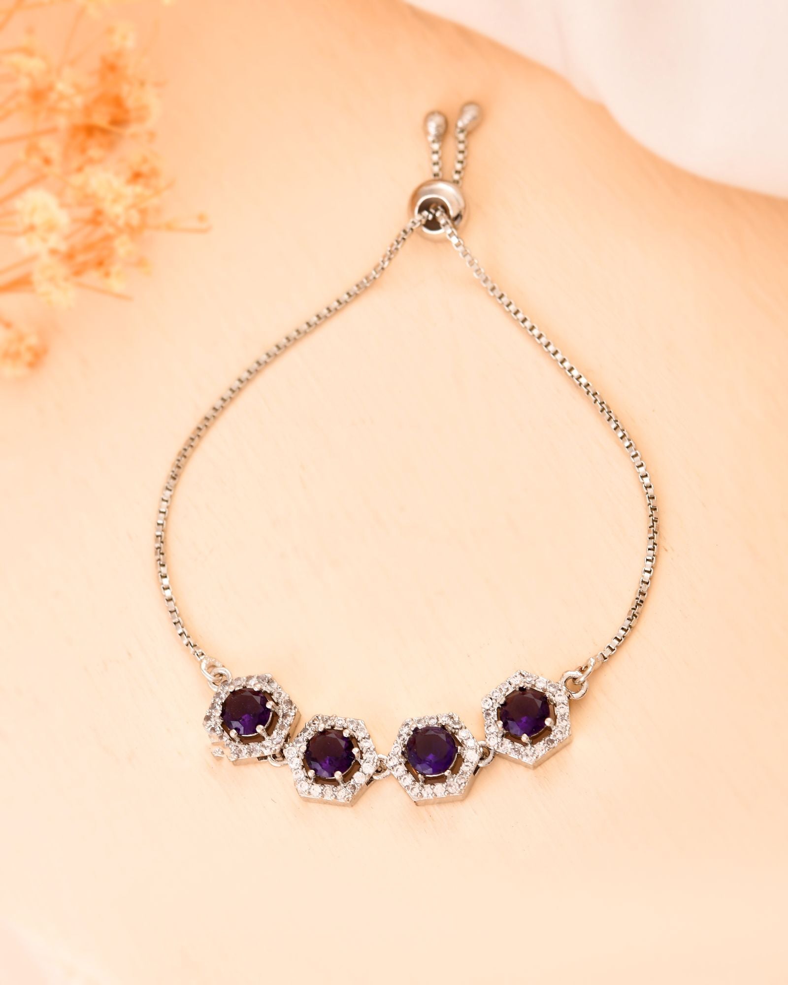 Jewels Nest Purple Stone Diamond-Style Adjustable Bracelet - Distacart