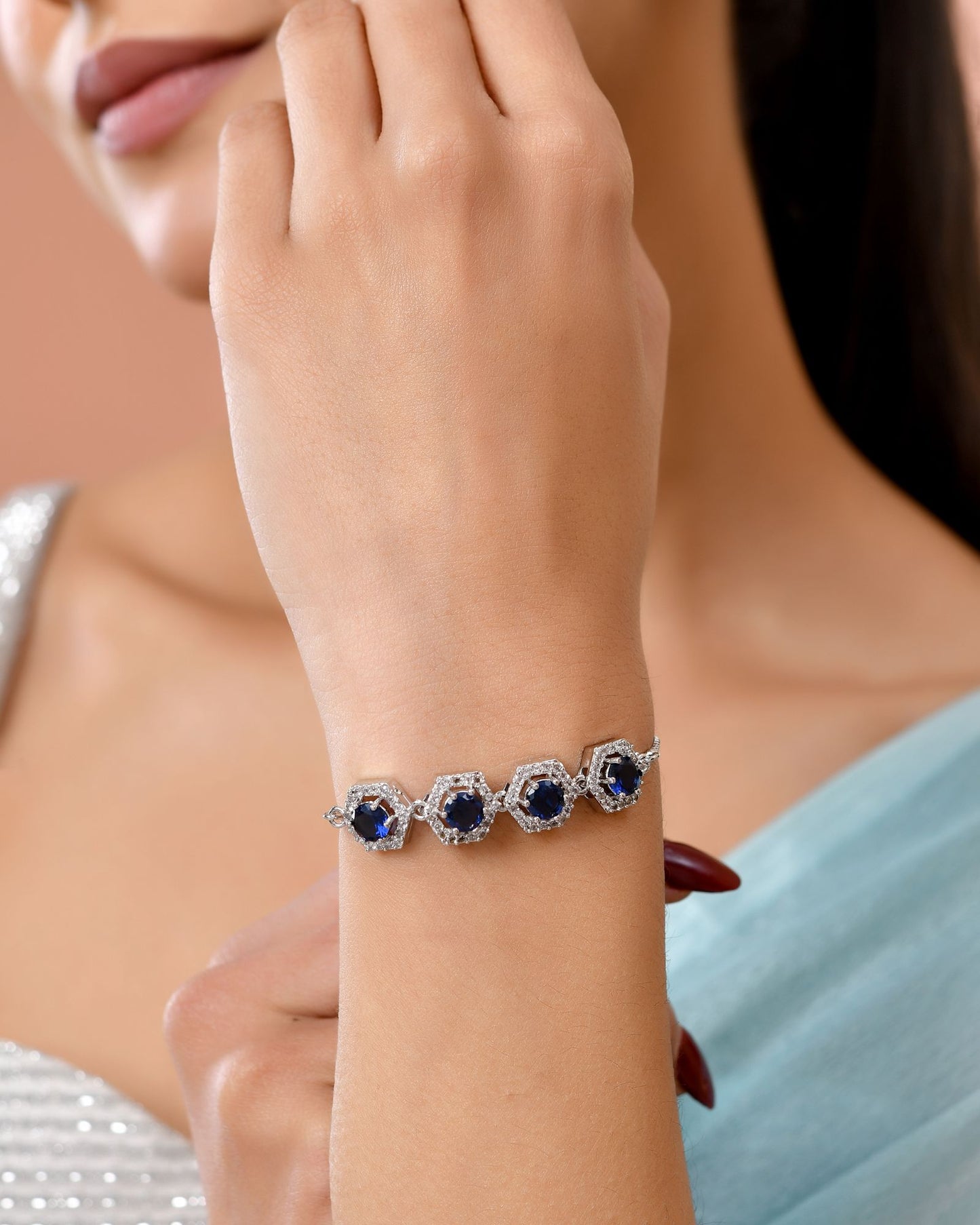 Jewels Nest Blue Stone Diamond-Style Adjustable Bracelet - Distacart