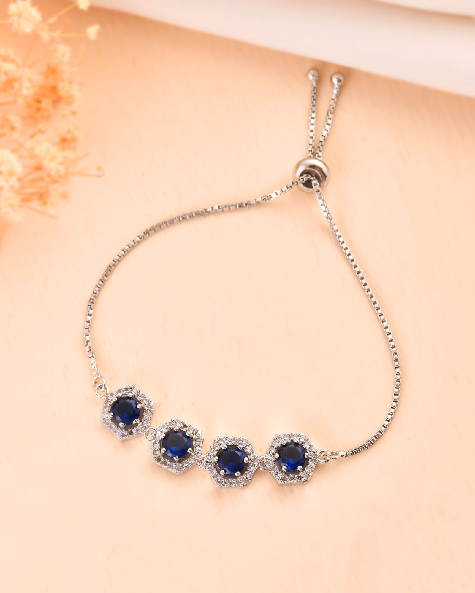 Jewels Nest Blue Stone Diamond-Style Adjustable Bracelet - Distacart