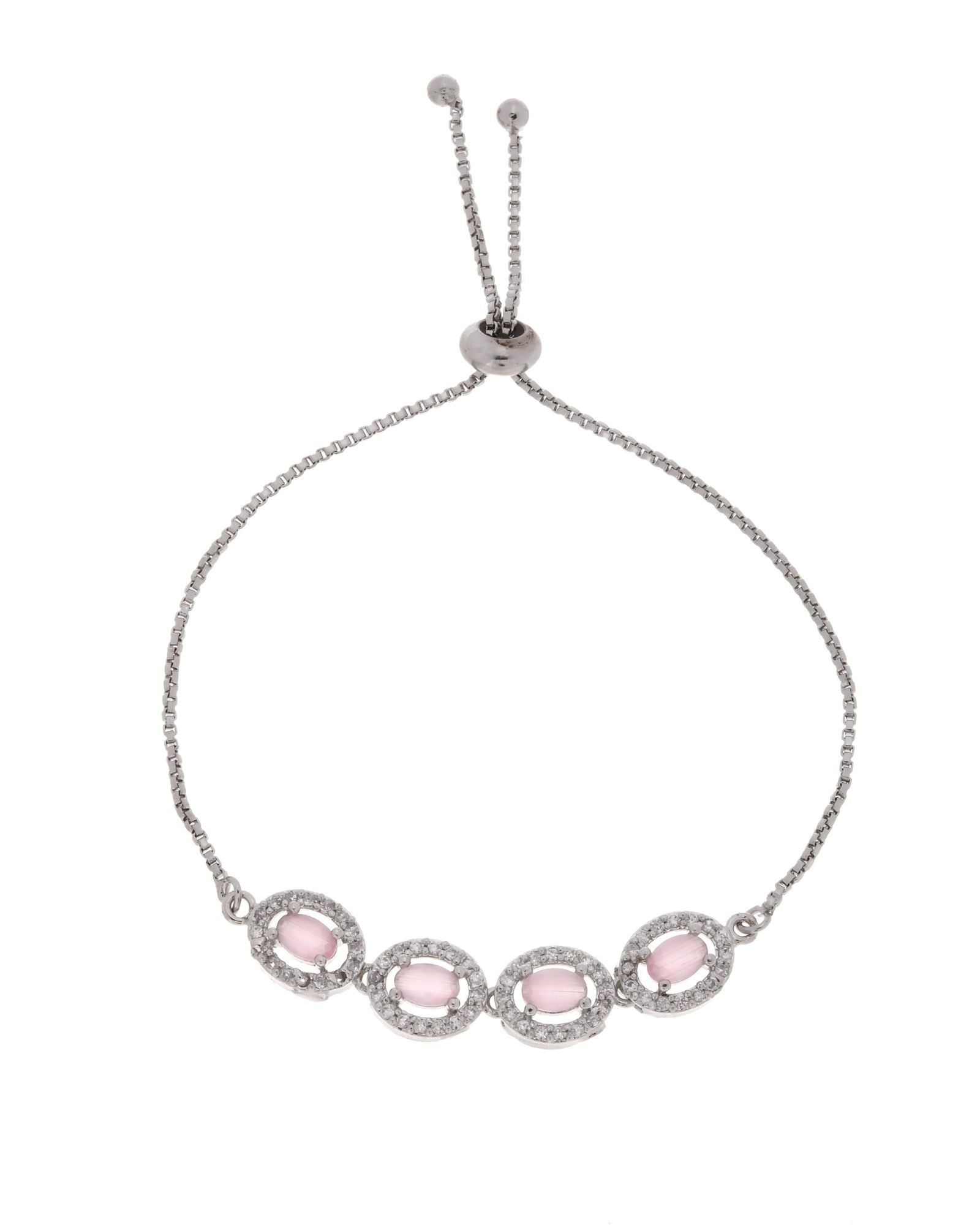 Jewels Nest Pink Oval Stone Diamond-Style Adjustable Bracelet - Distacart