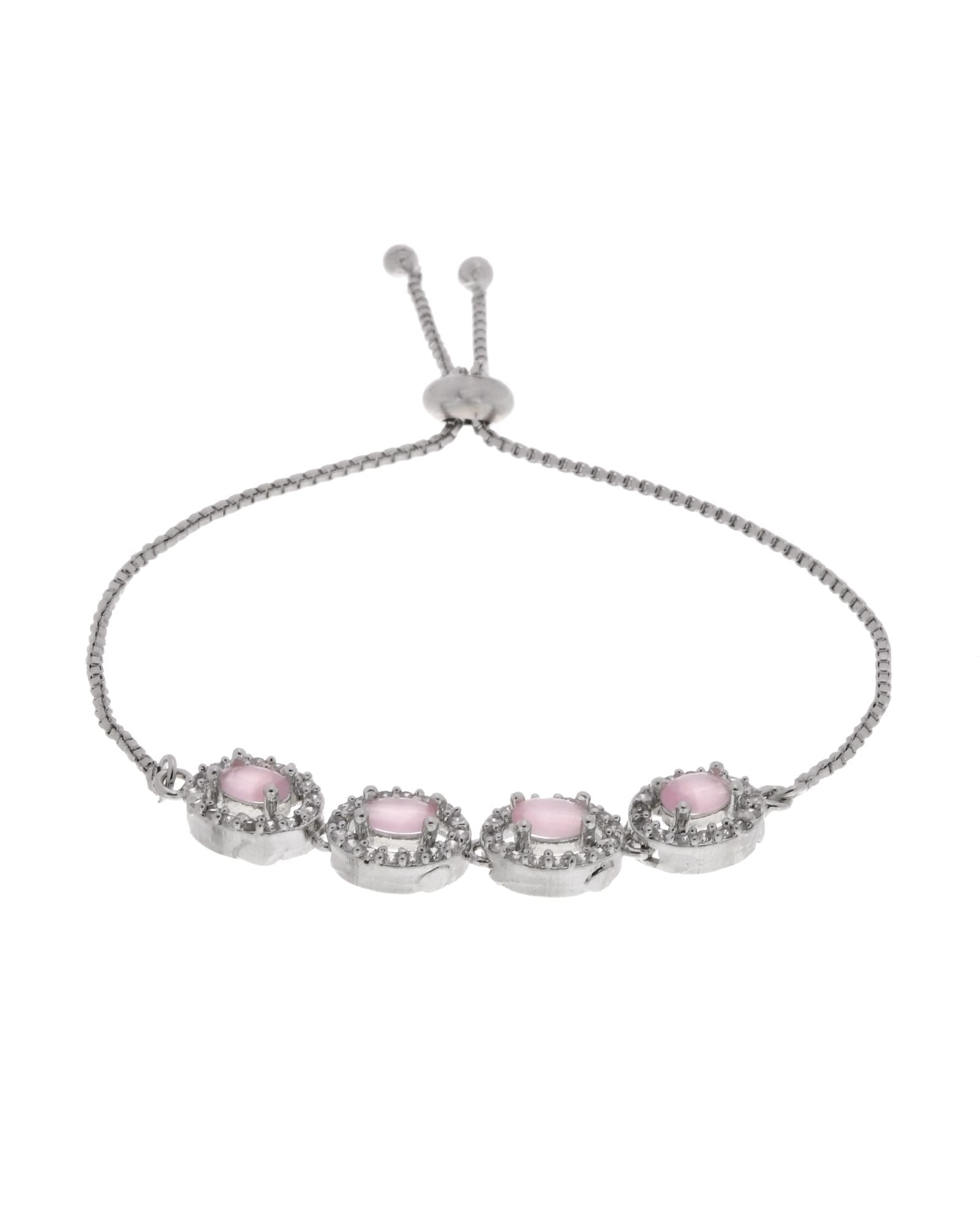 Jewels Nest Pink Oval Stone Diamond-Style Adjustable Bracelet - Distacart