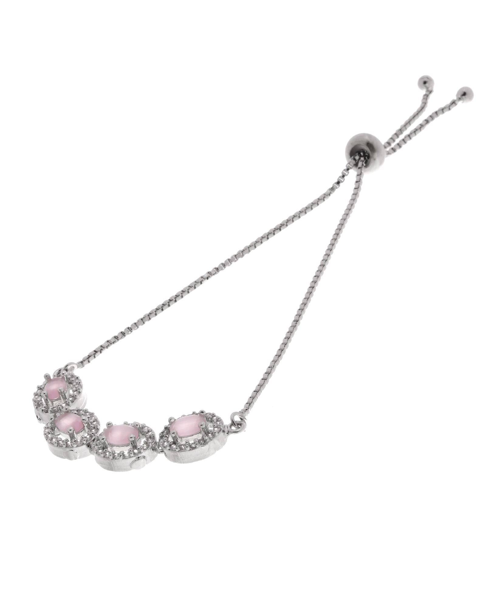 Jewels Nest Pink Oval Stone Diamond-Style Adjustable Bracelet - Distacart