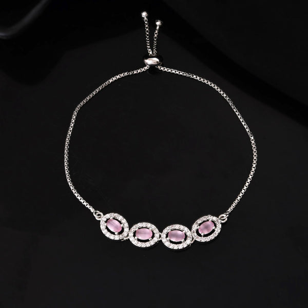 Jewels Nest Pink Oval Stone Diamond-Style Adjustable Bracelet - Distacart
