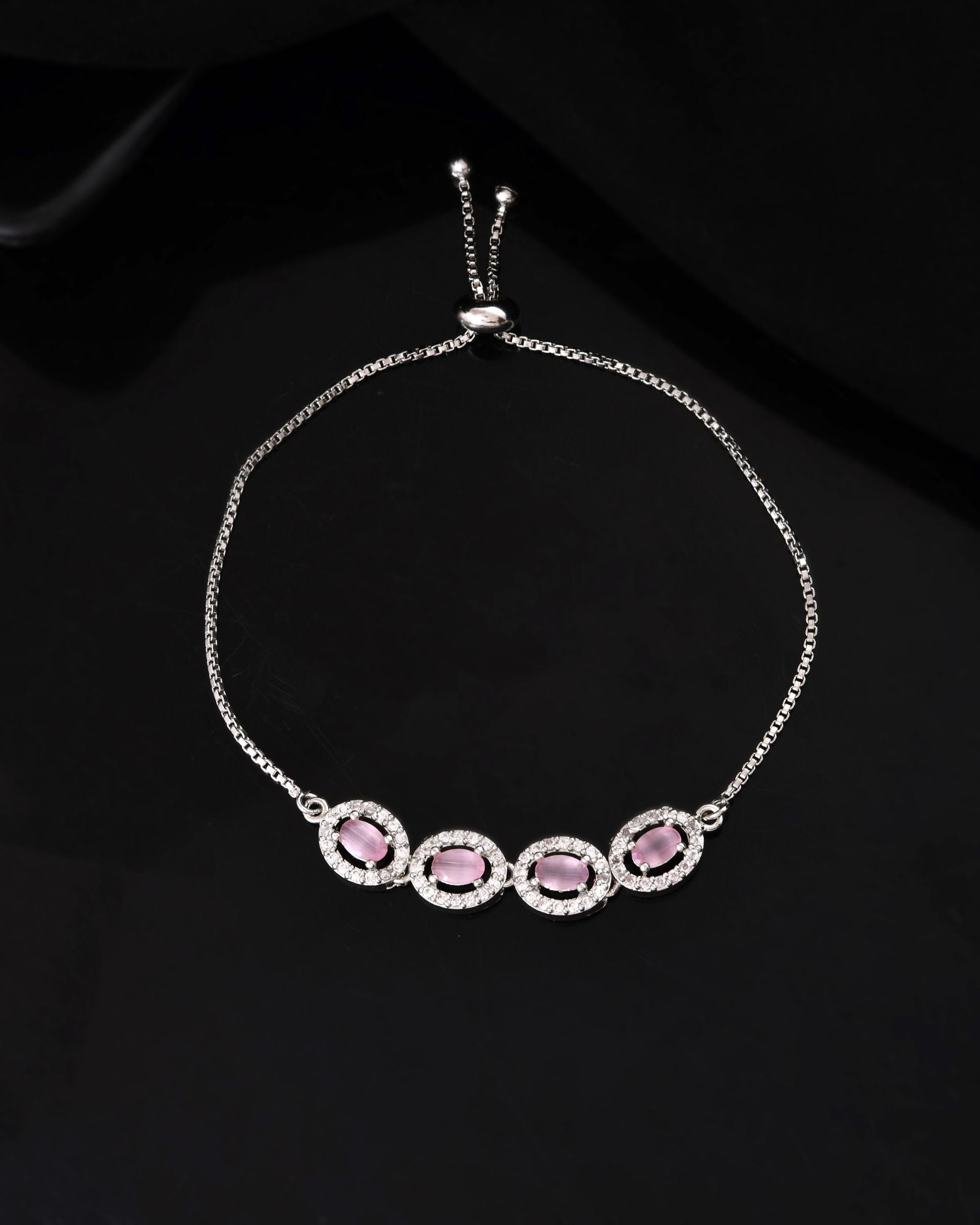 Jewels Nest Pink Oval Stone Diamond-Style Adjustable Bracelet - Distacart