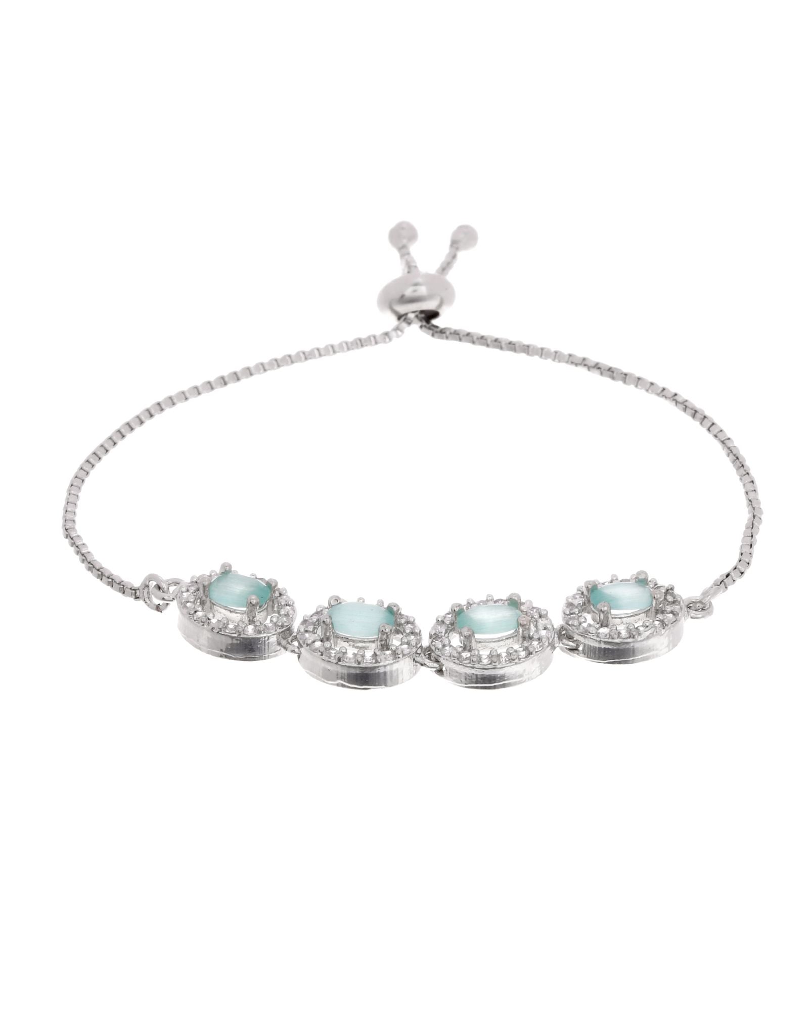 Jewels Nest Mint Green Oval Stone Diamond-Style Adjustable Bracelet - Distacart