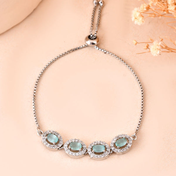 Jewels Nest Mint Green Oval Stone Diamond-Style Adjustable Bracelet - Distacart