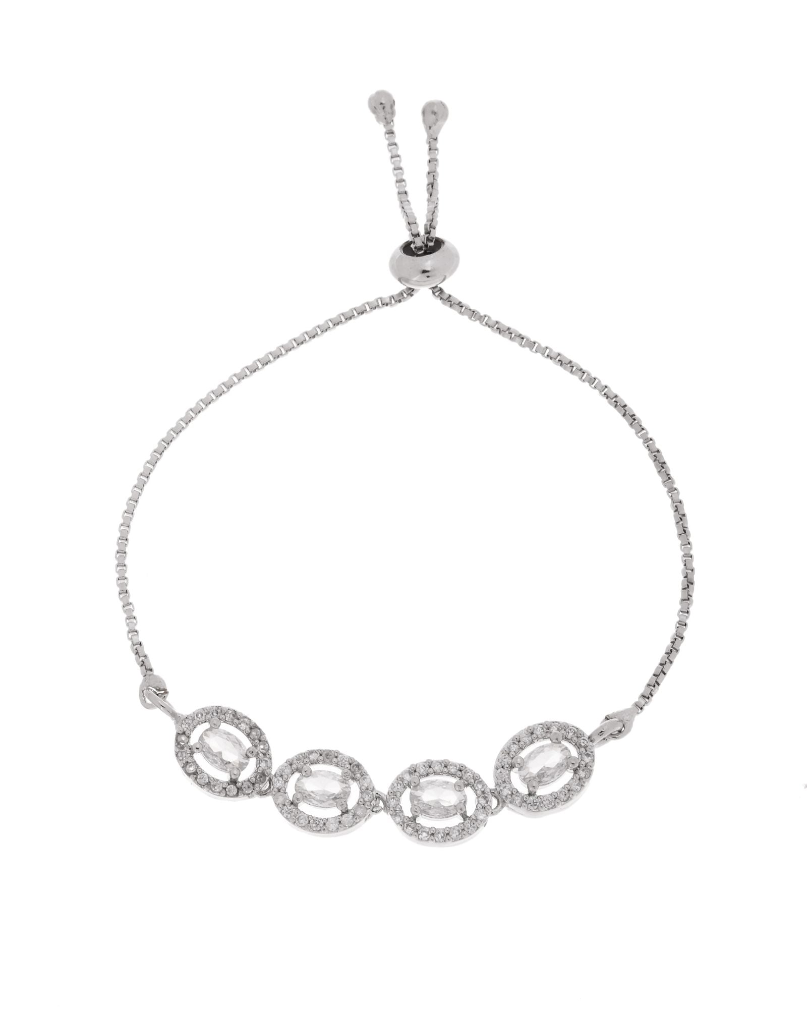 Jewels Nest Classic Oval White Stone Diamond-Style Adjustable Bracelet - Distacart