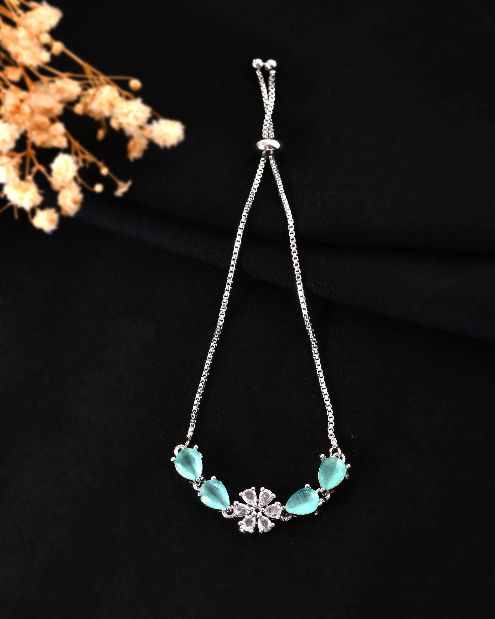 Jewels Nest Mint Green Floral Diamond-Style Adjustable Bracelet For Women - Distacart