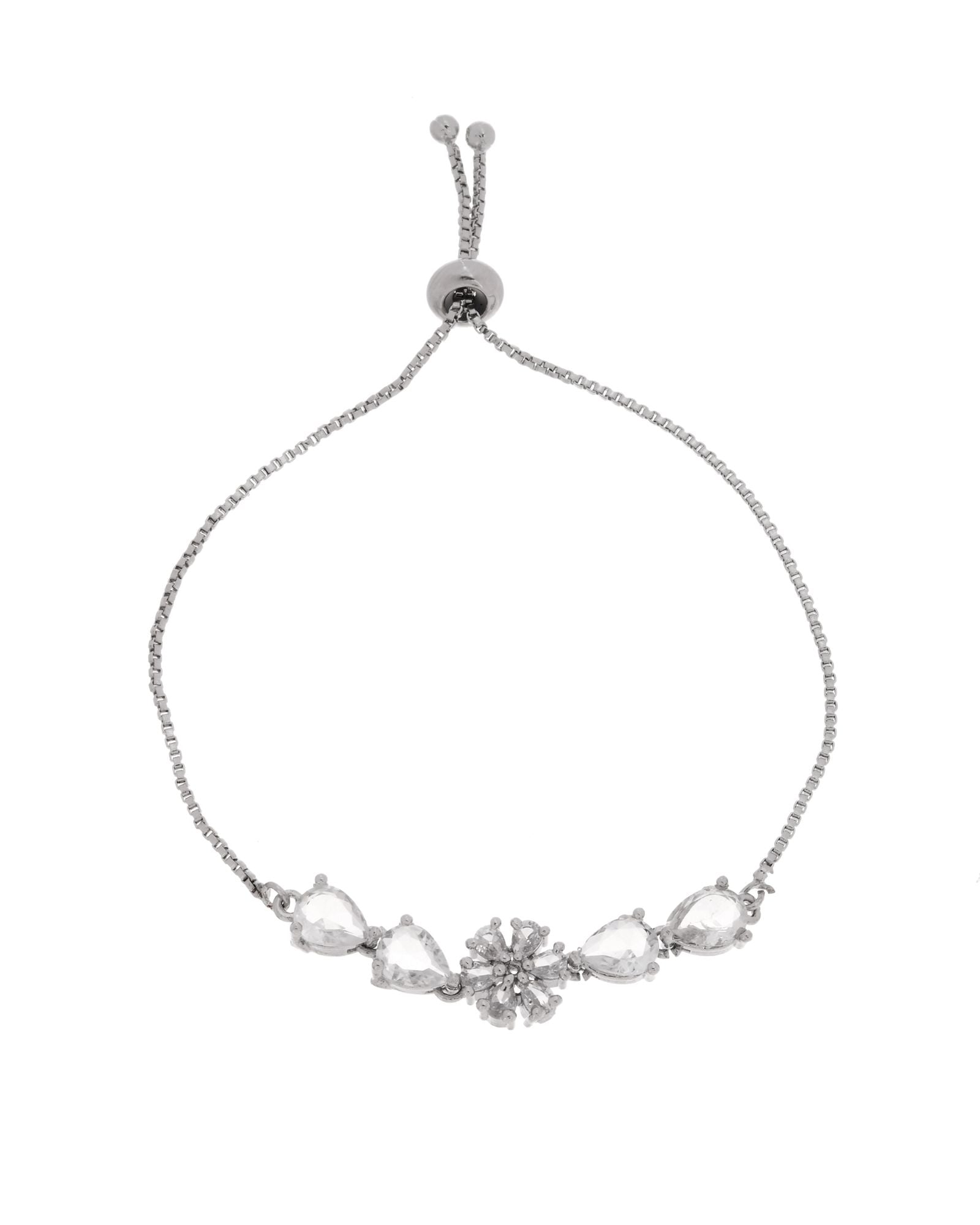 Jewels Nest Classic White Floral Diamond-Style Adjustable Bracelet - Distacart